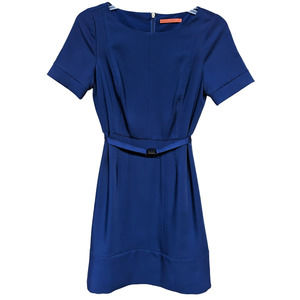 Sinclaire 10 Royal Blue Coated sz 8 A Line SS Belted Knee Length Dress